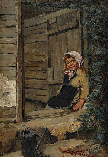 Elisabeth Warling Liten flicka i dorroppning oil painting picture